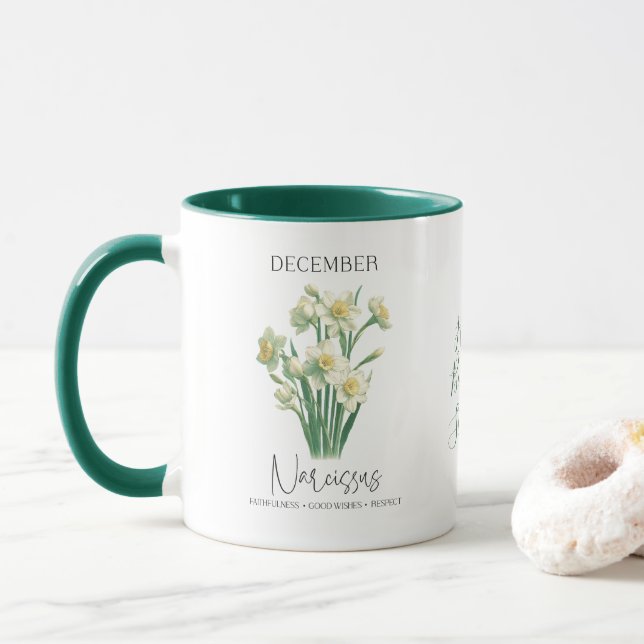 Taza Nacimiento Diciembre Mes Flor Narcissus Cumpleaños (Con donut)