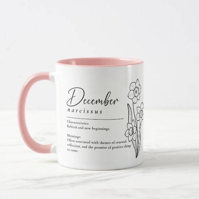 Taza Nacimiento Diciembre Mes Flor Narcissus Minimalist (Izquierda)