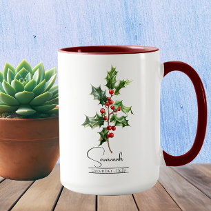 Taza Nacimiento Mes Flor Diciembre Holly