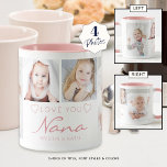 Taza NANA 4 Foto Rosa<br><div class="desc">Crea un tazón fotográfico de keepsake para una abuela con 4 fotos y titulado "AME A USTED NANA" en un guión moderno escrito a mano, acentuado con el corazón, con los nombres de sus nietos o nietos o el mensaje de su personalizado. Se puede cambiar todo el texto y los...</div>