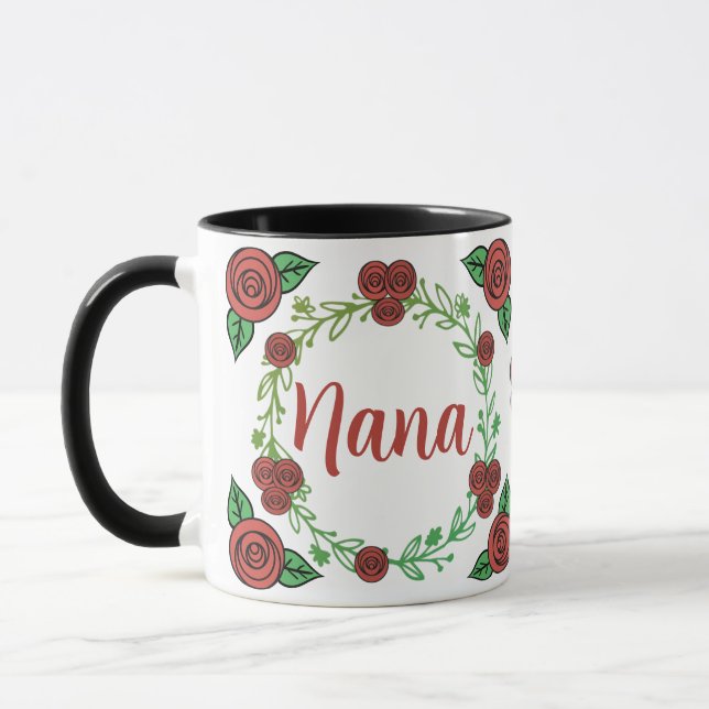 Taza Nana de la guirnalda floral de las rosas rojas cut (Izquierda)