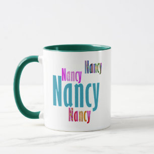 Taza "Nancy" Nombre, divertido y coloridas letras azule