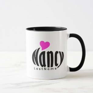 Taza "Nancy" personalizada en corazones rosados y negro