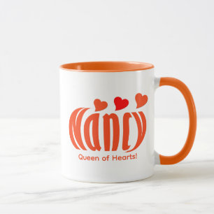 Taza "Nancy" personalizada y corazones rojos y Naranja