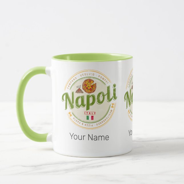 Taza Nápoles Italia Retro Vesuvio Y Pizza Vintage (Izquierda)