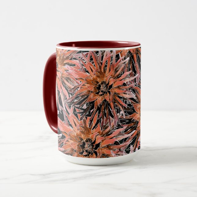 Taza Naranja acuarela y flores marrones. (Anverso izquierdo)