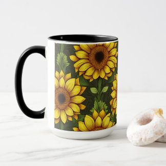 Taza Naranja amarillo girasol con verde y marrón