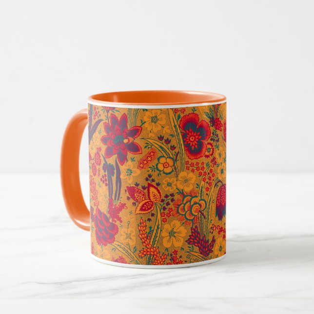 Taza Naranja AMARILLO SALVAJE FLORES TULIPS,DEJA FLORAL (Anverso izquierdo)