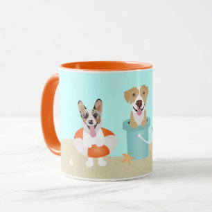 Taza Naranja azul de perros de verano de playa