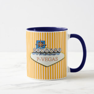 Taza Naranja azul P-Vegas Platteville Wisconsin Mug