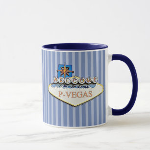 Taza Naranja azul P-Vegas Platteville Wisconsin Mug
