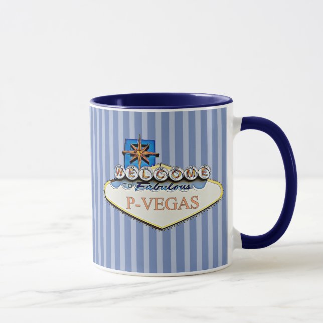 Taza Naranja azul P-Vegas Platteville Wisconsin Mug (Derecha)