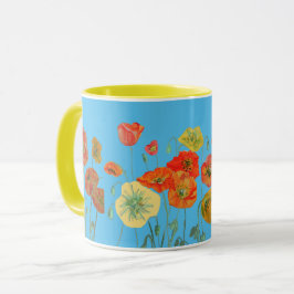 Taza Naranja Azul Shabby Poppy Poppies Acuarela Mug