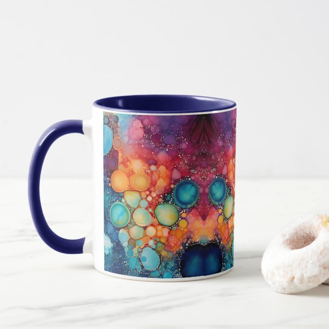 Taza Naranja azul turquesa con alcohol y burbujas de ti (Con donut)