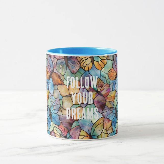Taza Naranja azul turquesa Mariposas púrpura (Centro)