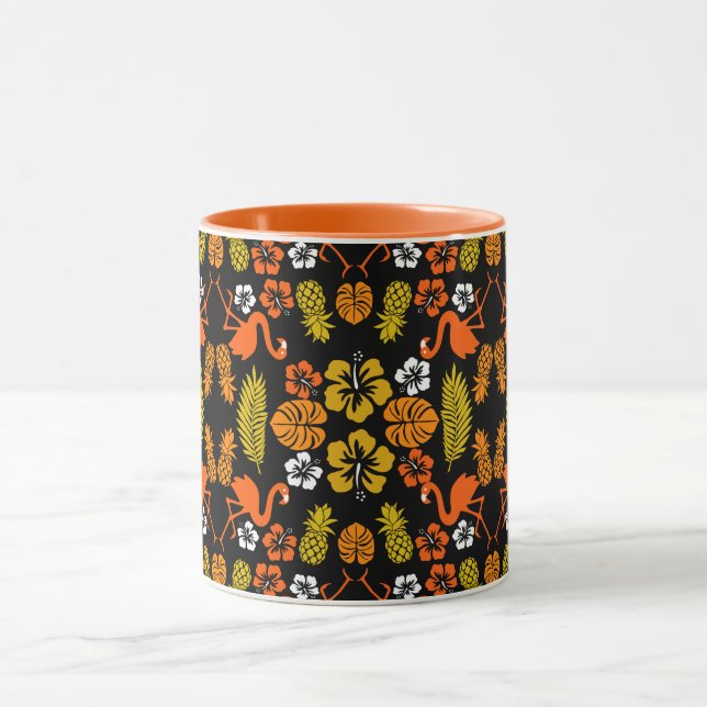 Taza Naranja brillante Floral Tropical Patterado (Centro)