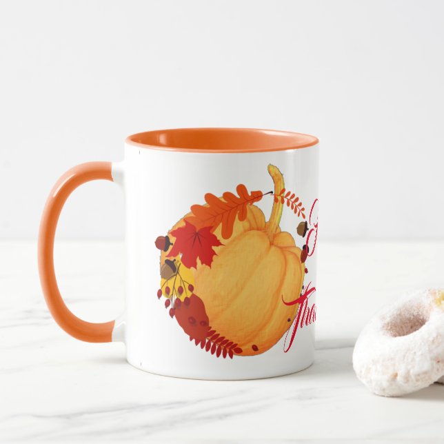 Taza Naranja Calabaza Caída Foliage Masas Diversión de  (Con donut)