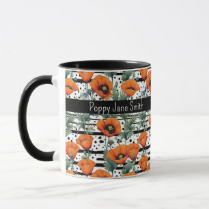 Taza Naranja California pinta rayas blancas y negras