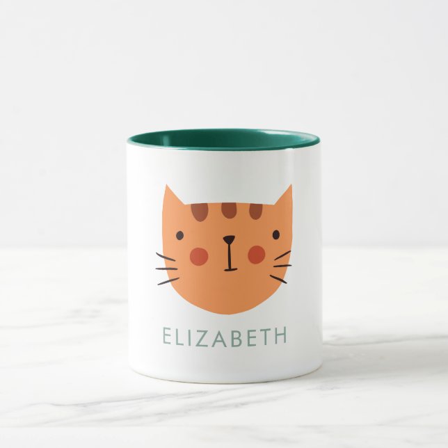 Taza Naranja Cat Cute Custom Name Mug (Centro)