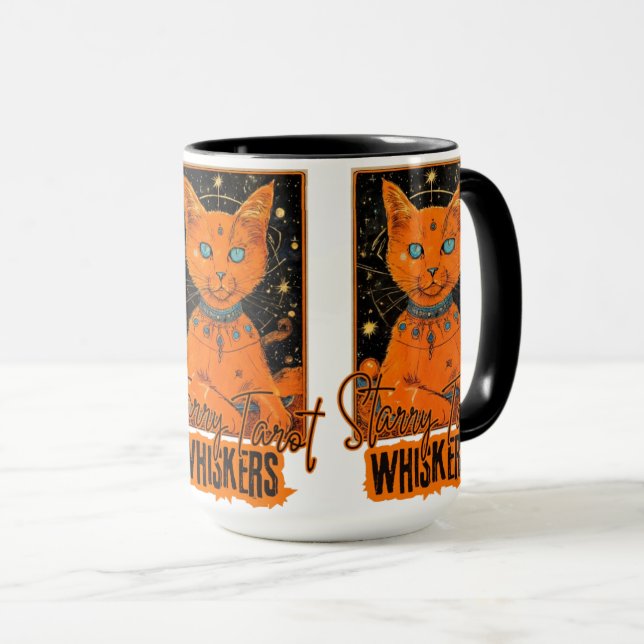Taza Naranja Cat Tarot Magic | Arte cósmico (Anverso derecho)