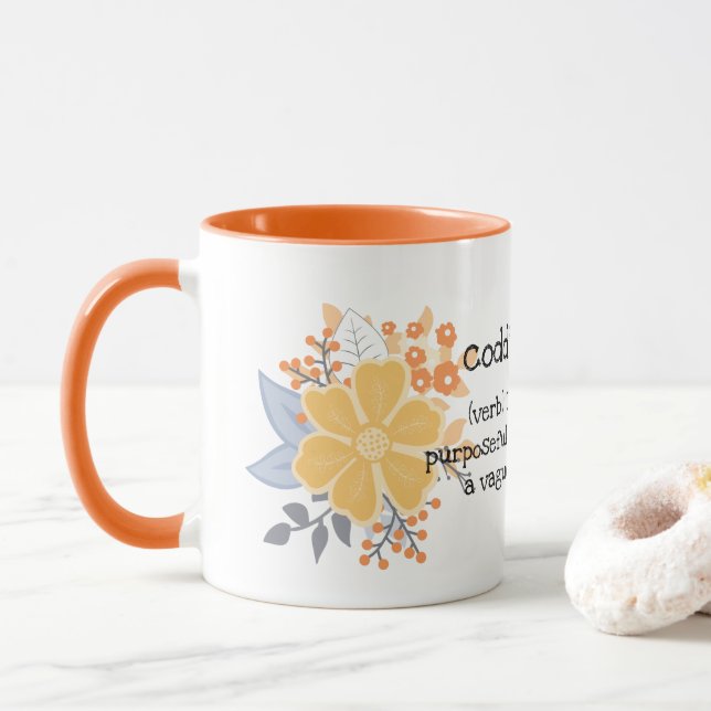 Taza Naranja Coddiwomple Flores Gris Mug (Con donut)