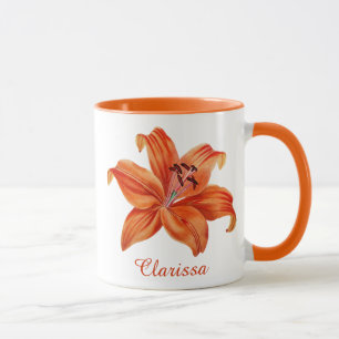Taza Naranja de color de agua vintage y nombre de monog