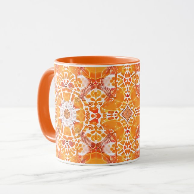Taza Naranja de coral y patrón de medallón de cream bat (Anverso izquierdo)