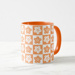 Taza Naranja de flor de punto blanco