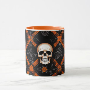 Taza Naranja de Gótico de Halloween Patrón de Tartán re