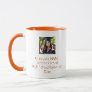 Taza Naranja de Graduación de Foto de Graduado Personal