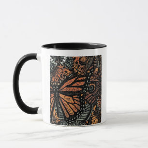 Taza Naranja de mariposa monarca y motivo gráfico negro