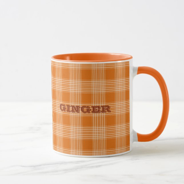 Taza Naranja de nombres personalizado Plaid Gingham Pat (Derecha)