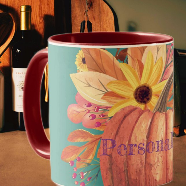 Taza Naranja de terracota floral de calabaza de otoño y (Subido por el creador)