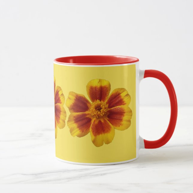 Taza Naranja Disco Marigold y Flor Roja de Verano (Derecha)