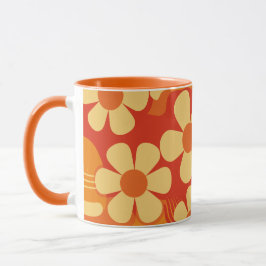 Taza Naranja floral retro y patrón amarillo