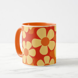Taza Naranja floral retro y patrón amarillo