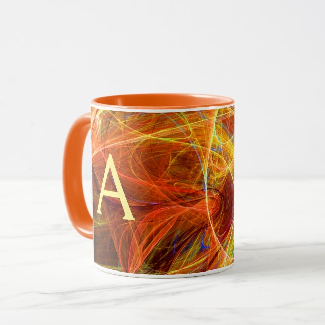 Taza Naranja FOTON amarillo fractal giratorio monograma (Anverso izquierdo)