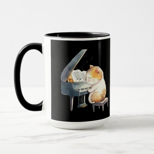 Taza Naranja Gato Clásico Jazz Piano Teclado Jugador (Izquierda)
