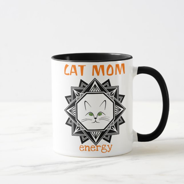 Taza Naranja geométrico y mamá de gato negro - regalo p (Derecha)