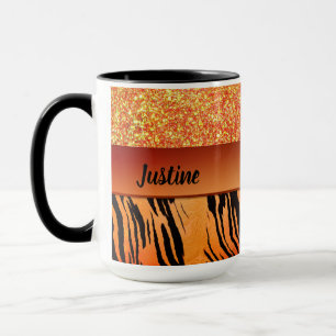 Taza Naranja Glam Purpurina Tigre impresión personaliza
