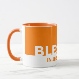 Taza Naranja Moderno BENDIDO En Nombre De Jesús Cristia