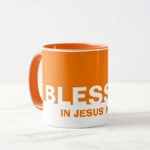 Taza Naranja Moderno BENDIDO En Nombre De Jesús Cristia