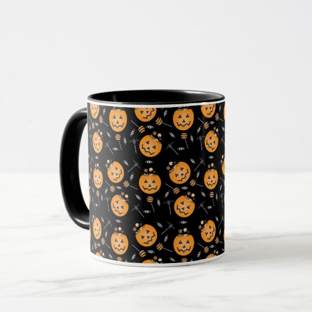 Taza Naranja negro de balde de calabaza de Halloween (Anverso izquierdo)