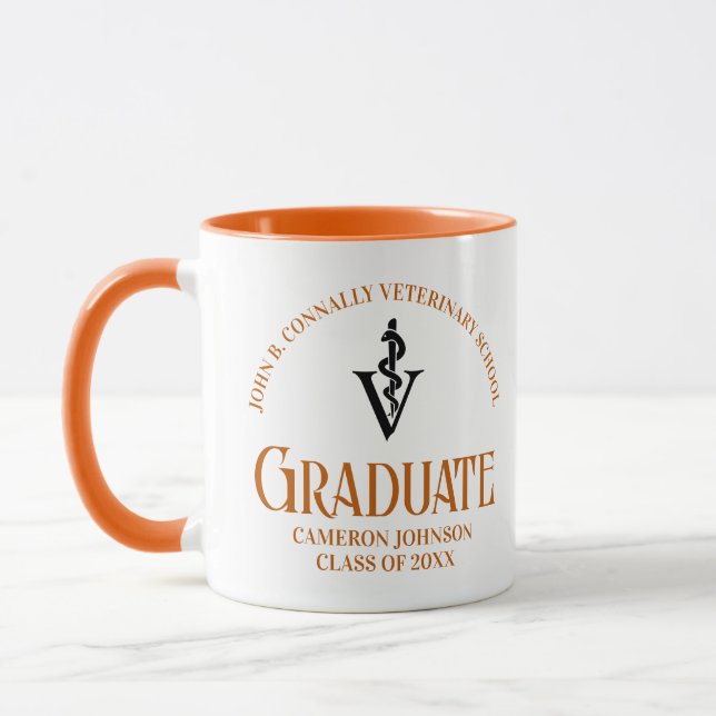 Taza Naranja Personalizado de Graduación de Escuela Vet (Izquierda)