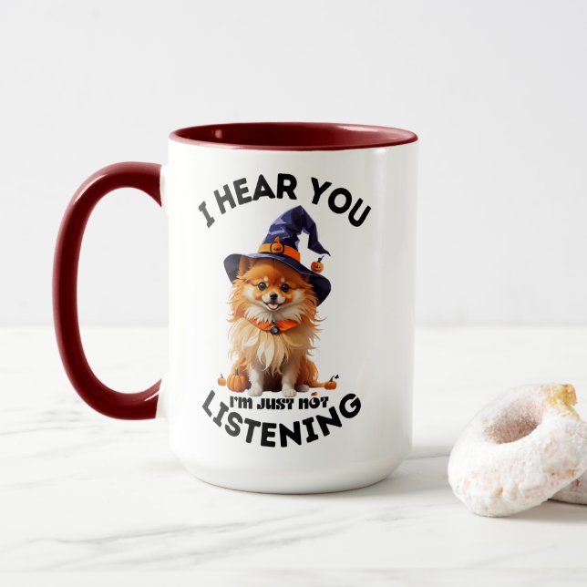 Taza Naranja Pomeranian te oigo que no estoy escuchando (Con donut)
