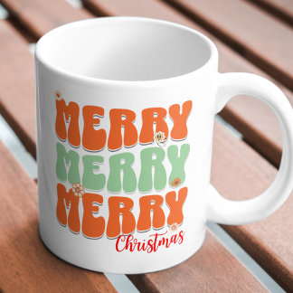 Taza Naranja Retro Groovy y Boho de Navidad de Feliz Ve