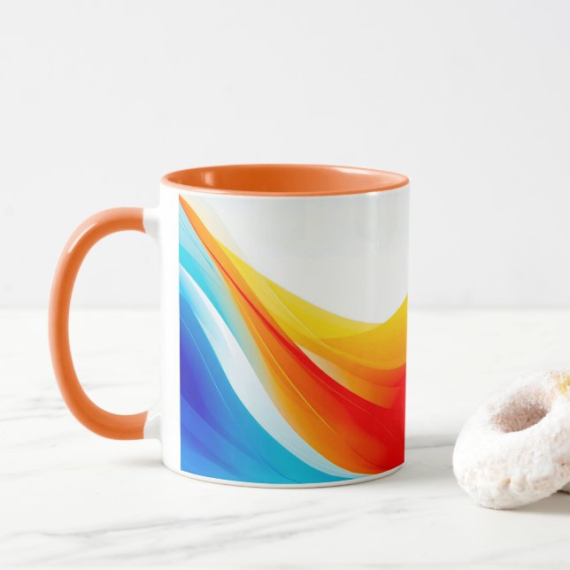 Taza Naranja retro y líneas curvadas abstractas azules (Con donut)