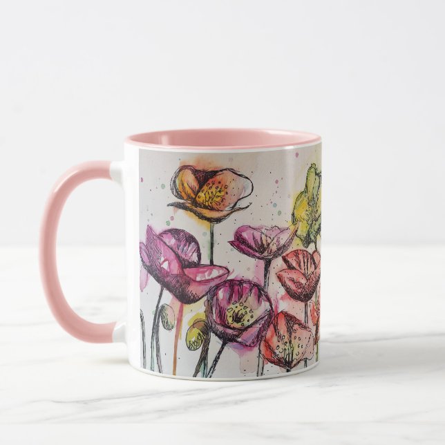 Taza Naranja Rojo Flores de amapola Amarilla Poppies Fl (Izquierda)