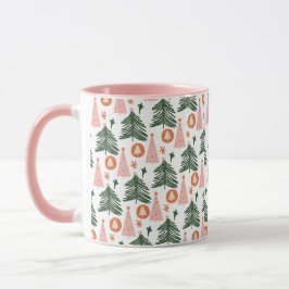 Taza Naranja Rosa Boho Árboles de Navidad verdes rosado