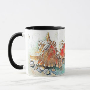 Taza Naranja Seasheles en la pintura acuarela de la pla
